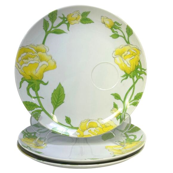 Fitz & Floyd Japan 1975-1980 Retired 'Yellow Rose' 9 1/8" Snack Plates-Set of 3 - Picture 1 of 8